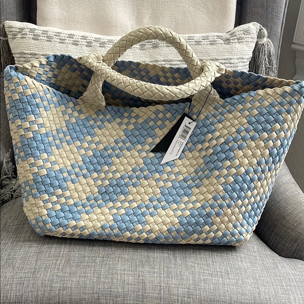 New Naghedi St. Barth medium Woven Blue and Cream Tote Bag. No dust bag.